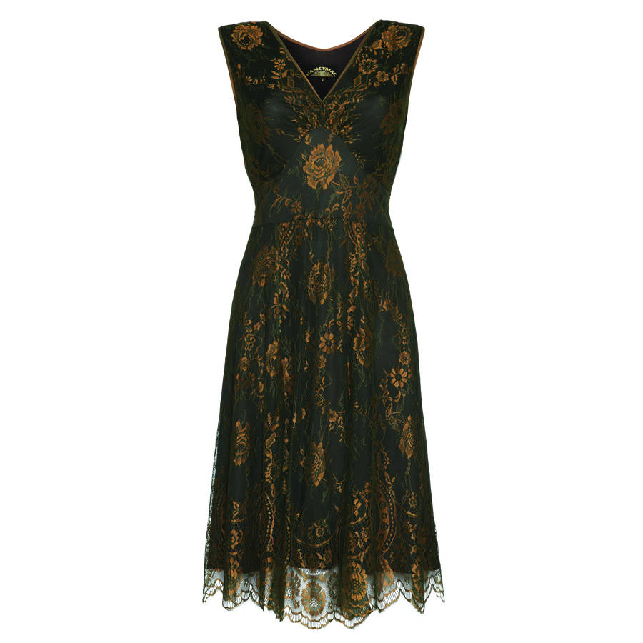 Special Occasion Lace Dress Green And Gold, 1 of 4