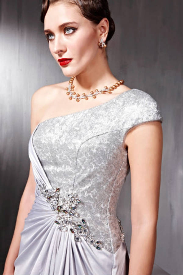silver metallic evening gowns