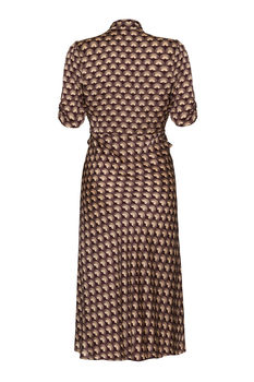 1940s Style Midi Dress In Chocolate Fan Print Crepe, 4 of 4