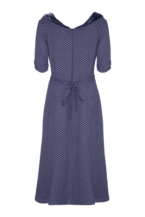 1940s Style Dress In Wedgewood Blue Fan Print Crepe By Nancy Mac ...