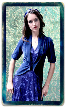1940s Style Tea Jacket In Celeste Blue Silk Velvet, 5 of 7