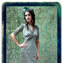 1940s Style Midi Dress In Malachite Fan Print Crepe, thumbnail 3 of 7