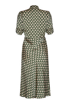 1940s Style Midi Dress In Malachite Fan Print Crepe, 5 of 7