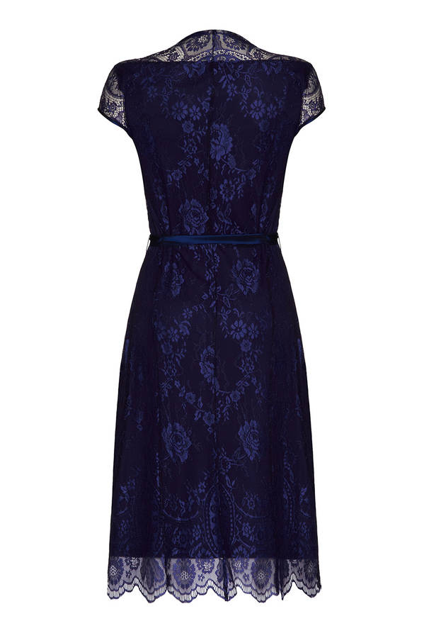 Lace Occasion Dress With Forties Neckline In Blue By Nancy Mac ...