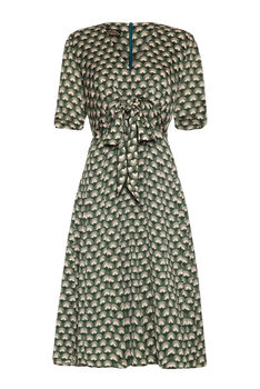 Bow Detail Fifties Inspired Dress In Green Fan Print, 4 of 6