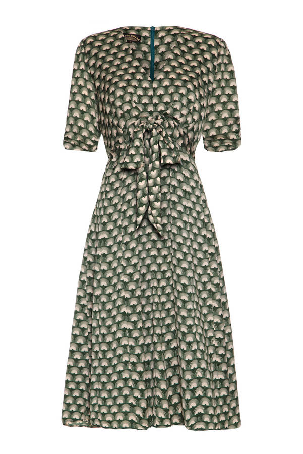 Bow Detail Fifties Inspired Dress In Green Fan Print By Nancy Mac ...