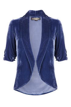 1940s Style Tea Jacket In Celeste Blue Silk Velvet, 6 of 7