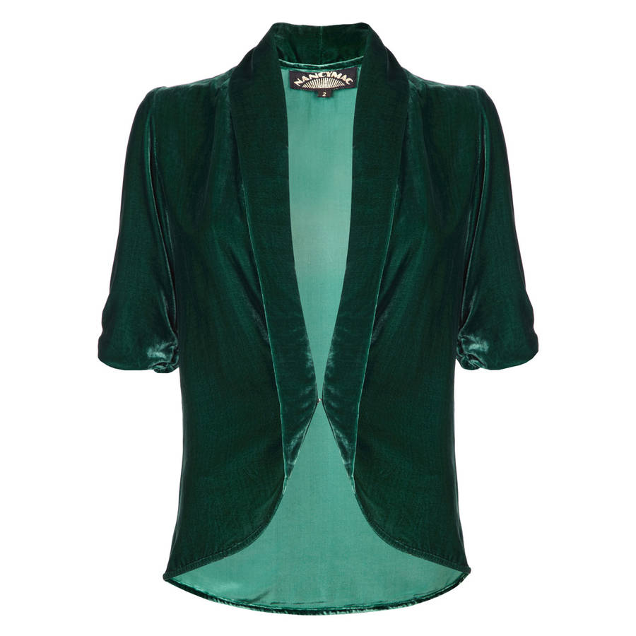 1940s Style Tea Jacket In Peacock Silk Velvet, 1 of 6