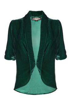 1940s Style Tea Jacket In Peacock Silk Velvet, 5 of 6