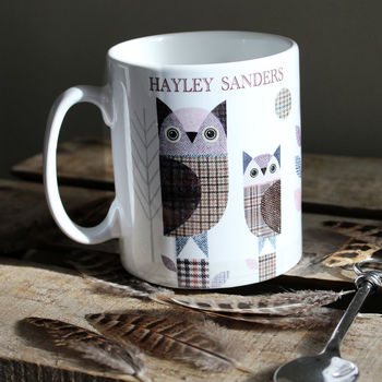 Owls Mug Personalised Tweed Design, 3 of 5
