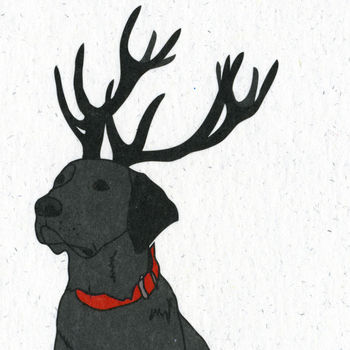 Illustrated Black Labrador Deer Blank Card, 2 of 2