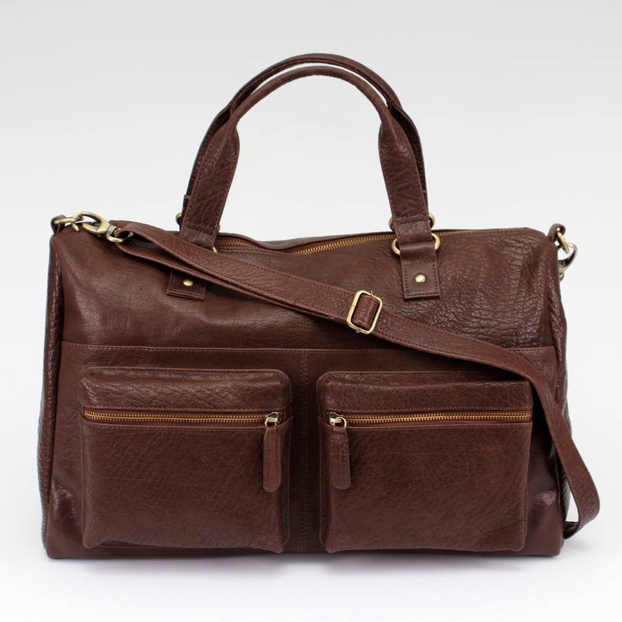 brown leather travel holdall by the leather store | notonthehighstreet.com