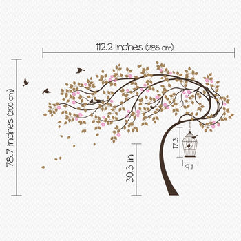 Leaning Tree With Birds And Birdcage Wall Sticker, 2 of 3
