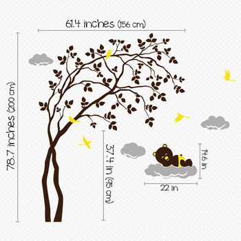Leaning Right Tree With Baby Bear Wall Sticker, 2 of 3