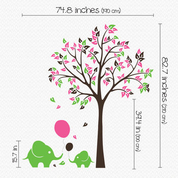 Tree With Baby Elephants And Balloons Wall Sticker, 2 of 3