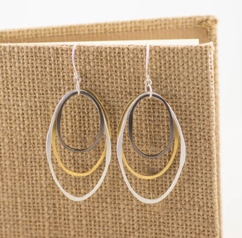 Tricolour Earrings Silver With Black Rhodium/Gold Plate, 3 of 5