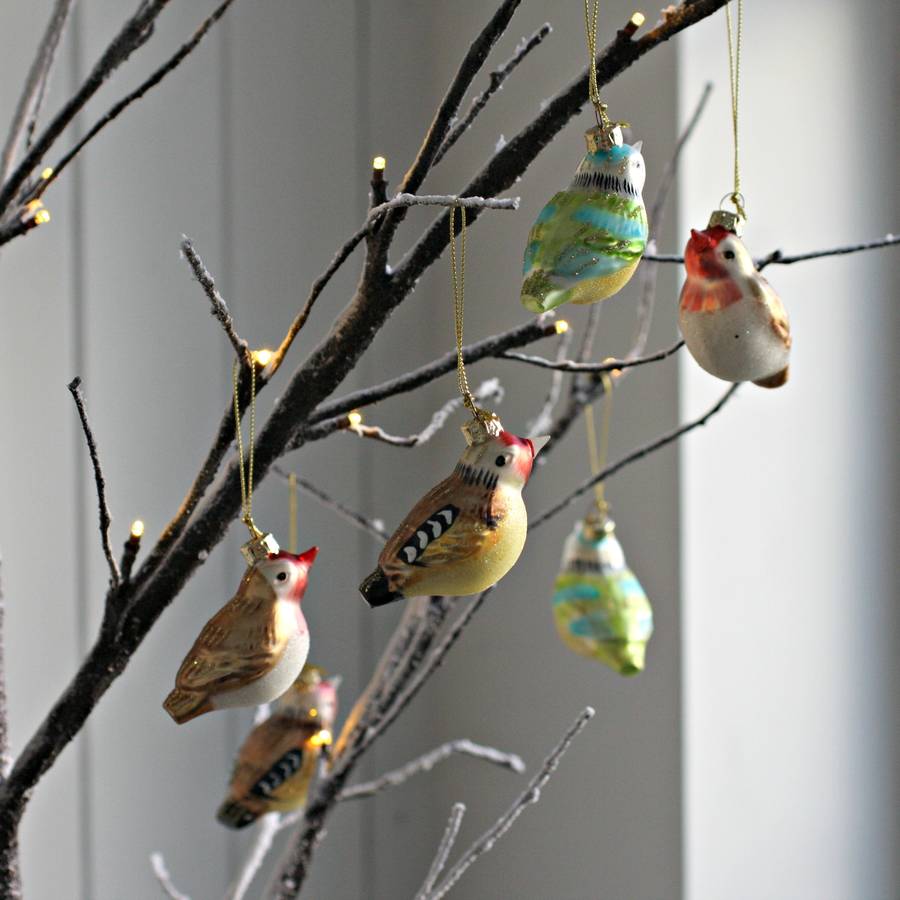 Box Of Six Retro Bird Decorations By Magpie Living