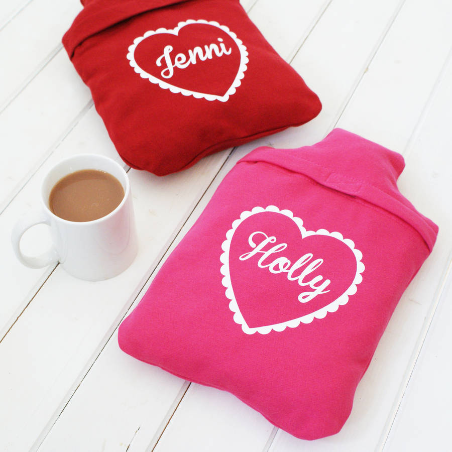 personalised heart hot water bottle cover by sparks and daughters