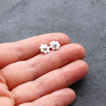 Shiny Silver Flower Studs, 4 of 5