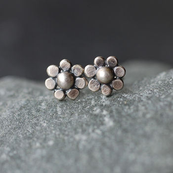 Satin Silver Flower Studs, 3 of 5