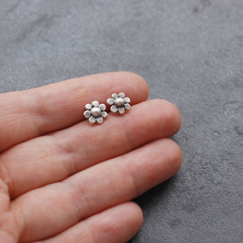 Satin Silver Flower Studs, 4 of 5