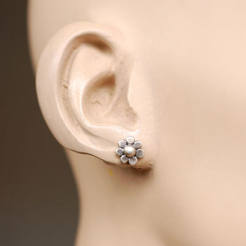 Satin Silver Flower Studs, 5 of 5
