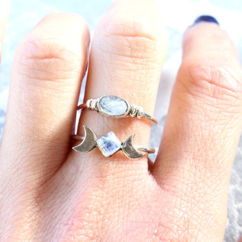 ring sterling silver dainty moonstone bohemian crescent moon notonthehighstreet delivery