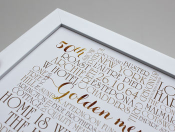 Personalised Golden 50th Wedding Anniversary Print, 2 of 3