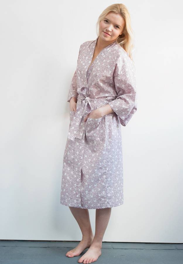 cotton kimono dressing gown dusky pink swallows by caro london ...