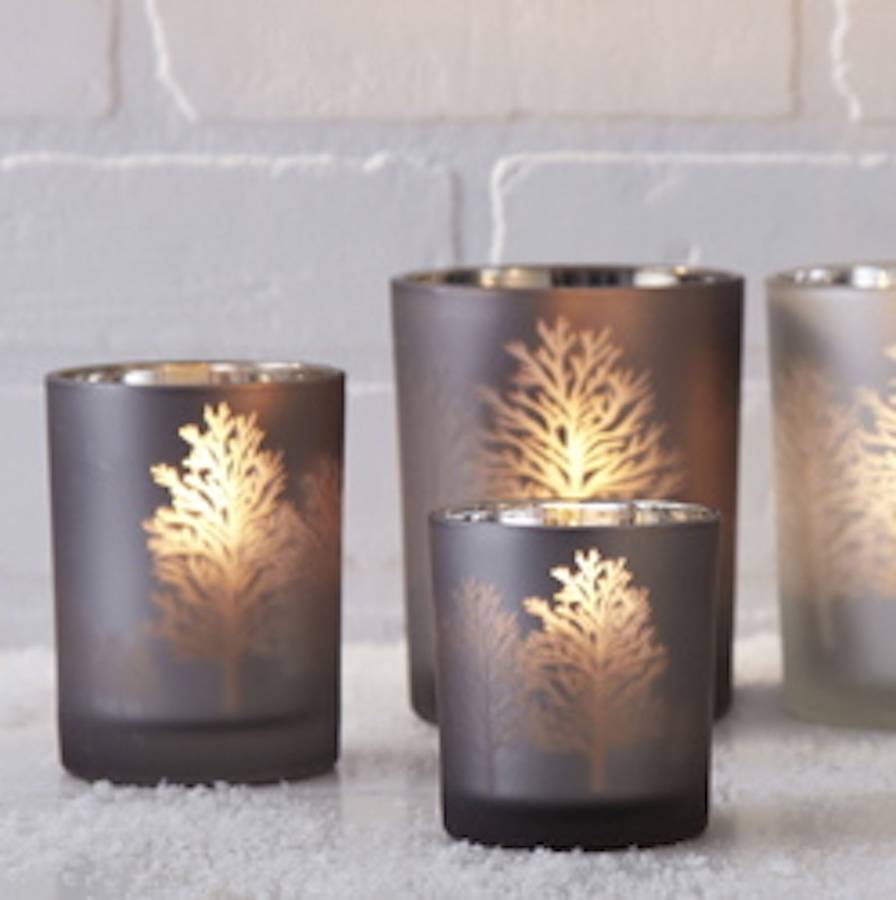 Frosted Glass Tree Silhouette Candle Holder By Ella James Frosted Glass Tree Silhouette Candle Holder