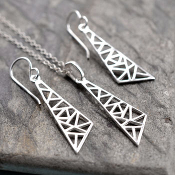 Sterling Silver Dangly Asymmetric Triangle Earrings, 3 of 6