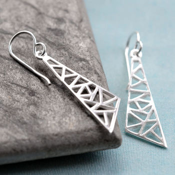 Sterling Silver Dangly Asymmetric Triangle Earrings, 2 of 6