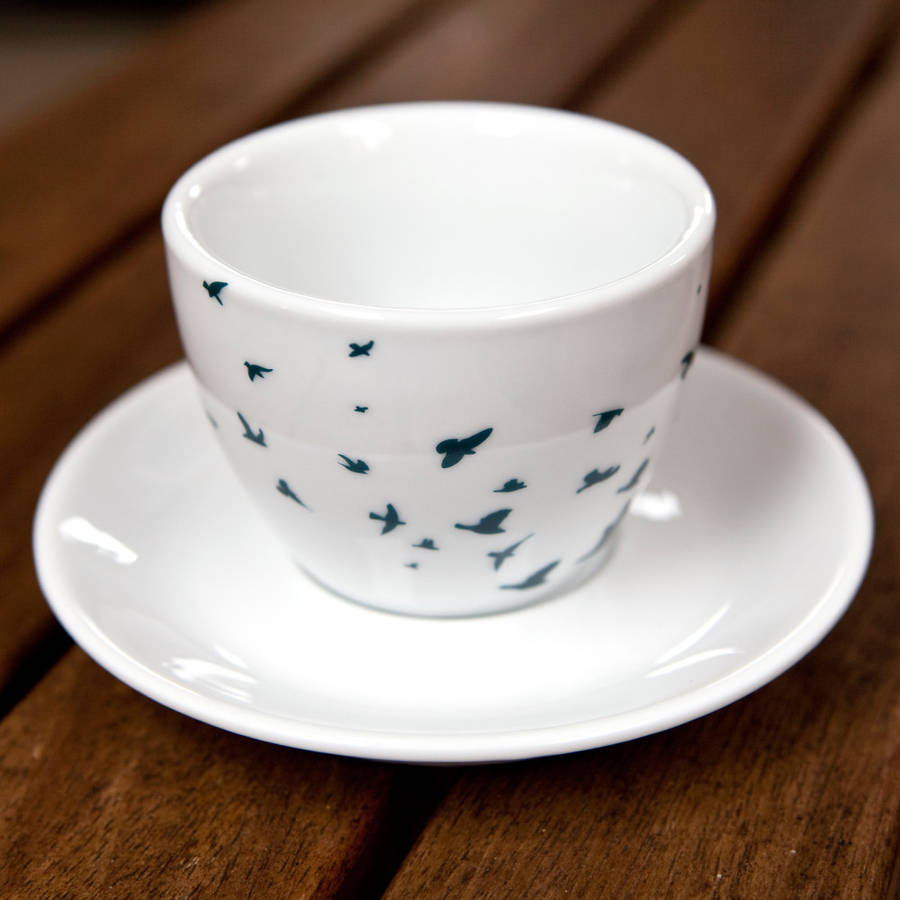 Navy Birds Tea Cup And Saucer Set By Kate Moby