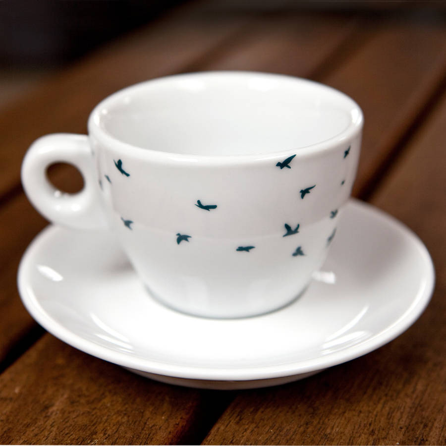 Navy Birds Tea Cup And Saucer Set, 1 of 4.