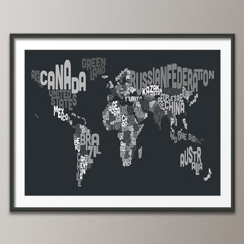 Typography World Map Text Art Print, 5 of 7