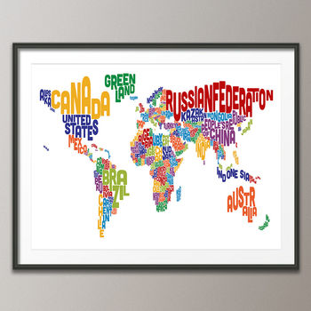 Typography World Map Text Art Print, 4 of 7