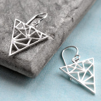 Sterling Silver Dangly Geometric Triangle Earrings, 2 of 6