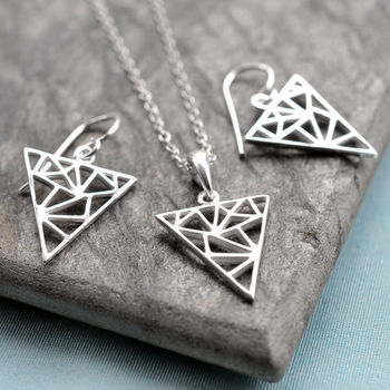 Sterling Silver Dangly Geometric Triangle Earrings, 3 of 6