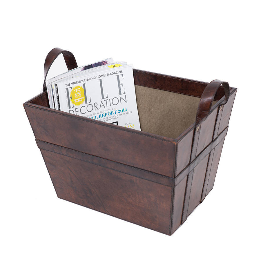 leather magazine basket by ginger rose