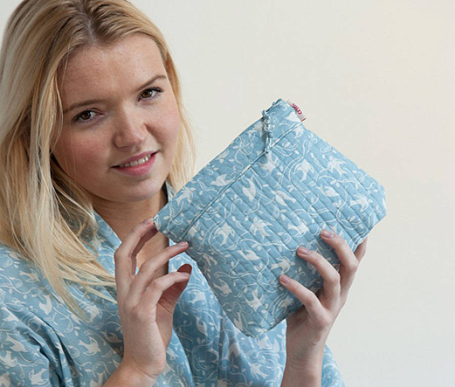 Tall Make Up Bag In Grey Blue Swallow By Caro London