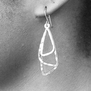 Hammered Silver Triple Triangular Drop Earrings, 3 of 5