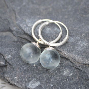Glass Ball Dangle Earrings With Sterling Silver Hoops, 3 of 4
