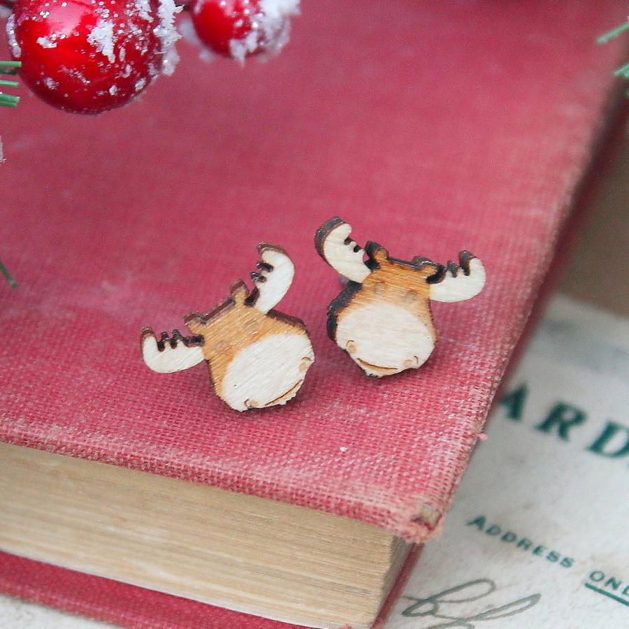 Wooden reindeer earrings by ginger pickle  notonthehighstreetcom