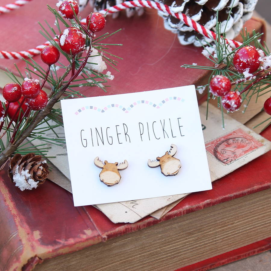 Wooden reindeer earrings by ginger pickle  notonthehighstreetcom