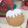 Wooden Christmas Pudding Brooch, thumbnail 2 of 6