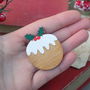 Wooden Christmas Pudding Brooch, thumbnail 4 of 6