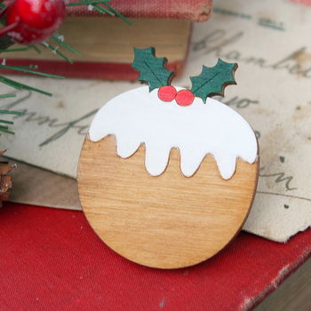 Wooden Christmas Pudding Brooch, 3 of 6