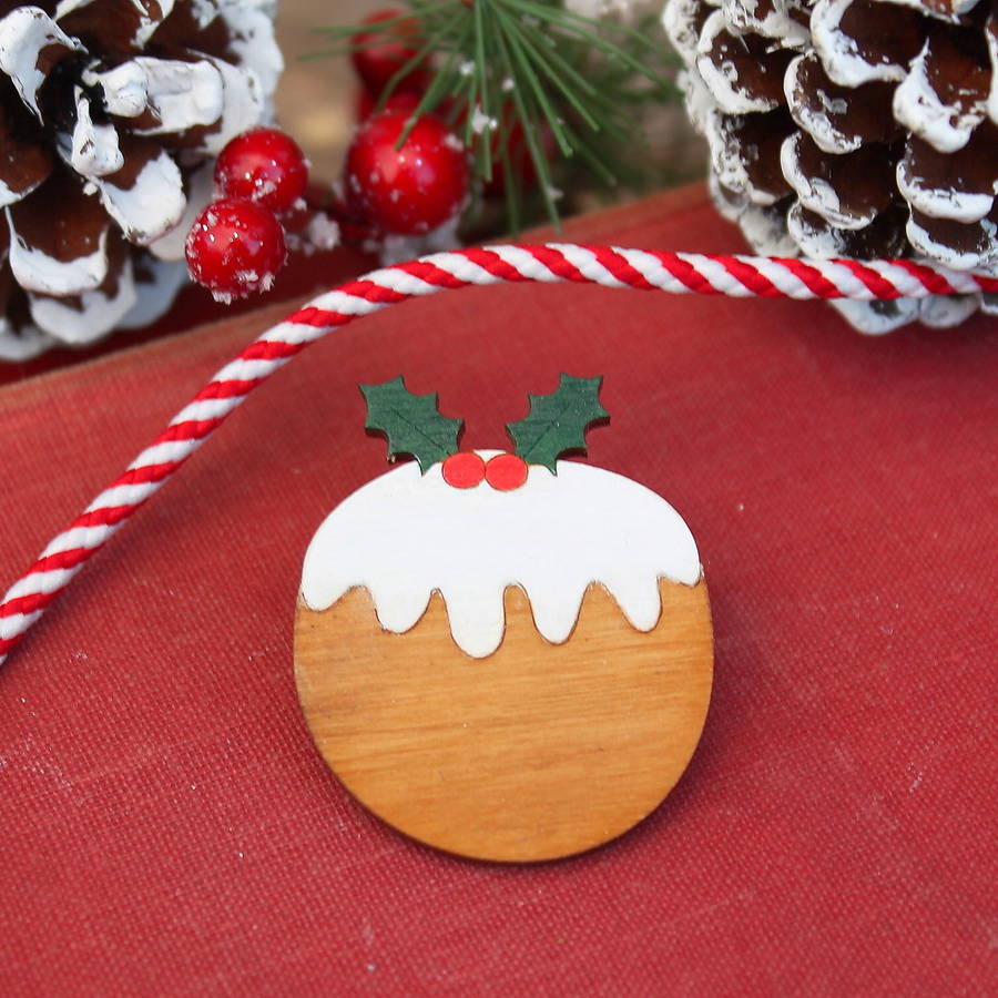 Wooden Christmas Pudding Brooch, 1 of 6