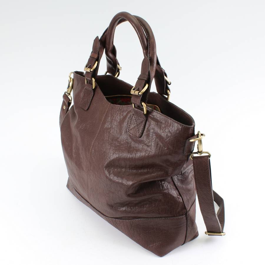 brown leather handbag tote by the leather store | notonthehighstreet.com