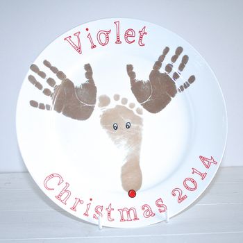 Child's Hand And Feet Print Reindeer Plate, 2 of 3